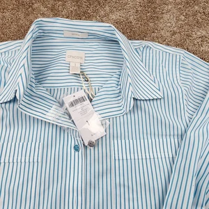 Chicos Shirt Womens Size 1 XL Striped Button Up Roll Tab Sleeves Top NWT - Picture 1 of 6