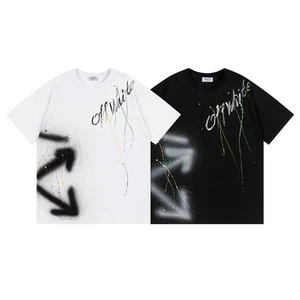 OFFS Nuevo OW Tinta Salpicaduras Flecha Patrón Cuello Redondo Jersey Manga Corta BLANCO - Imagen 1 de 13