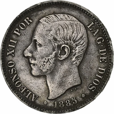 [#1116327] Coin, Spain, Alfonso XII, 5 Pesetas, 1885, Madrid, AU(50-53), Silver, - Image 1 of 2