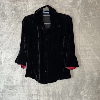 Vintage Johnny Was Black Velvet Button Top Sz XS Rayon Silk Holiday Goth - Image 1 of 4