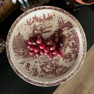 Our West Pioneer Western Dinner Plates Print Brown Burgundy Set Of 4 Side Chips - Picture 1 of 1