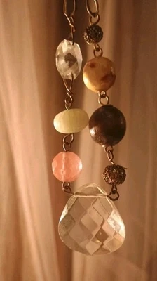 Vtg AEO Necklace Orange Brown Beads  Facetted Clear Crystal Statement Boho Chic - Image 1 of 4