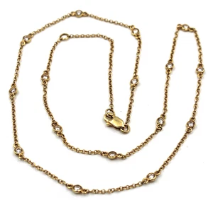 14K Yellow Gold .6tcw 17 Diamonds by the Yard Station Chain 18” Necklace 2.7g - Picture 1 of 8