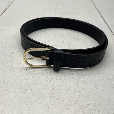 Cinturón ajustado Calvin Klein negro con logotipo bordado imitación cuero para hombre talla mediana Foto 1 de 4