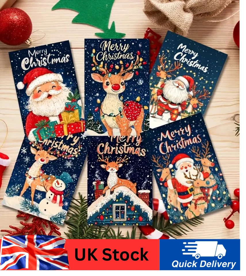 6 Pcs Christmas Greeting Cards with Envelopes Different Designs Gilding Printing - Image 1 of 1