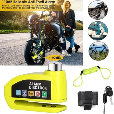 Motocicleta Bicicleta Rueda Antirrobo Disco Freno Bloqueo Alarma Seguridad Impermeable EE. UU. Foto 1 de 4