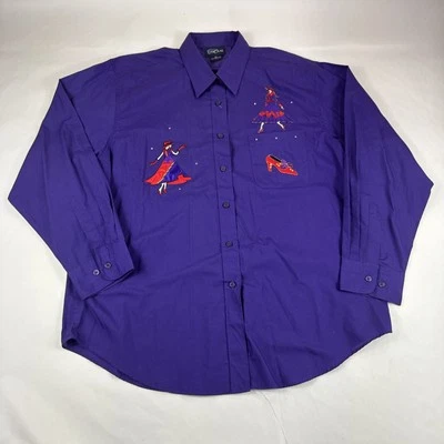 Camisa para mujer Las Olas XL púrpura manga larga abotonada bordada modelo de moda Foto 1 de 4