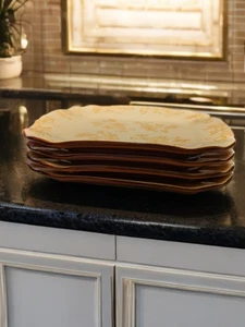 Set Of 4 Temptations Square Floral Lace Orange Salad Dessert Plates - Picture 1 of 6