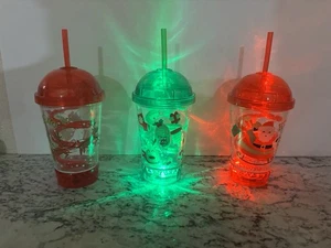 3 Christmas Reindeer, Santa, Present Etc. Light Up Dome Tumbler Cups - Picture 1 of 11