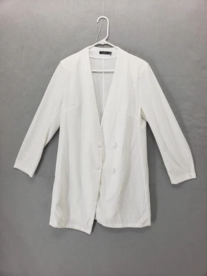 Boohoo Blazer Women 12 White Double Breast Longline Jacket Polyester Chic Classy - Image 1 of 4