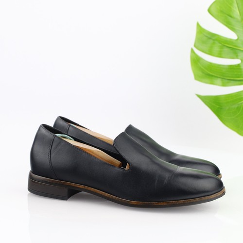 Mocassino donna Clarks stile Trish taglia 8 M nero pelle piatto scarpa veneziana