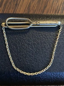 Vintage Signed Swank Tie Bar w/Drop Chain Pat. No. 1865995 Gold Tone - Picture 1 of 6