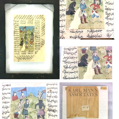 Antiguo manuscrito de pintura en miniatura persa Safavid Shahnameh raro 1800 dC Foto 1 de 4