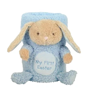 My First Easter Baby Boy Blanket with Bunny attached 37 x 27 NWT Soft Blue - Picture 1 of 1