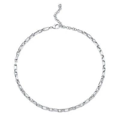 Diamond Paper Clip Chain Link Necklace 14k White Gold Natural Choker 1.59ct F VS - Imagem 1 de 4