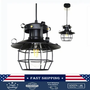 Farmhouse Ceiling Light Fixture Rustic Industrial Iron Cage Hanging Pendant Lamp - Picture 1 of 19