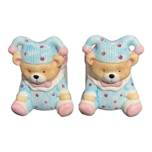 "Oso de cerámica vintage Penny Saver en pijama azul a lunares jardineras pequeñas 4"" X2" - Imagen 1 de 5