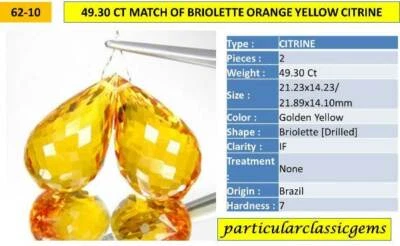 CITRINO COPPIA BRIOLETTE DRILLED BRAZIL CT. 49.30 - Immagine 1 di 3