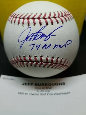 Бейсбольный мяч с автографом Джеффа Берроуза, TRISTAR — аутентифицированный, «1974 AL MVP» Rangers - Изображение 1 из 4