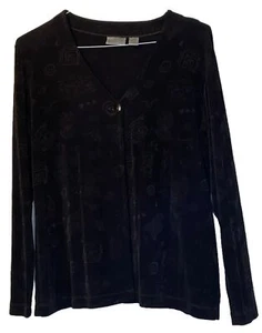 Chicos Travelers Womens Size 2 Cardigan Sweater Black Long Sleeve Pattern - Picture 1 of 5