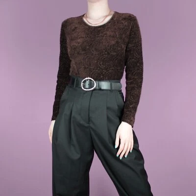 VINTAGE 80s 90s Brown Velvet Grunge Womens Leotard Body Bodysuit Top S M 10 12 - Image 1 of 4