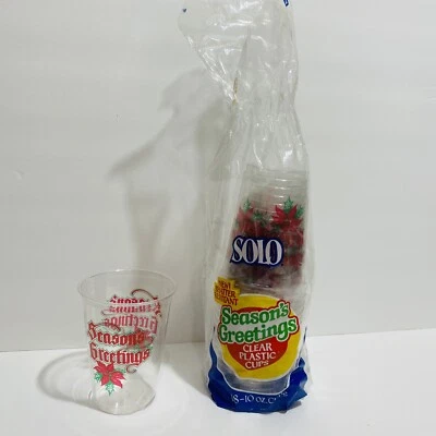复古季节问候圣诞假期透明独奏杯 10 盎司塑料全新陈货 — 第 1/4 张图片
