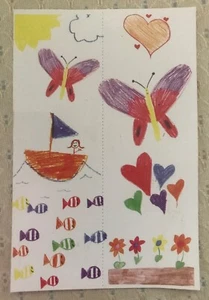 Kinderzeichnungen Lesezeichen - mit Schmetterlingen, Herzen, Blumen, Fischen +! *NEU* - Bild 1 von 3