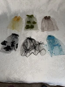 6 VTG 50s Hat Facinators With Veil French Netting Feathers Rhinestones Birdcage - Picture 1 of 10