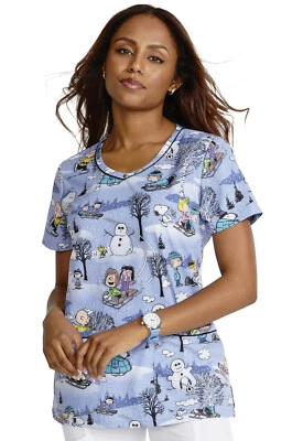 Peanuts Cherokee Scrubs Tooniforms V Neck Top TF633 PNDK - Image 1 of 4