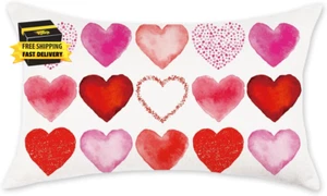 Valentine'S Day Pillow Cover 12X20 Red Pink Rose Heart Watercolor Decoration Val - Picture 1 of 6