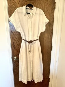 Mango MNG Womens Size 10 100% Linen Shirt Dress Midi Length White Size XL - Picture 1 of 6