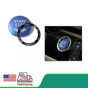 Car Engine Start Stop Push Button Blue Carbon Fiber Ring Trim for bmw 5 E60 - Picture 1 of 11