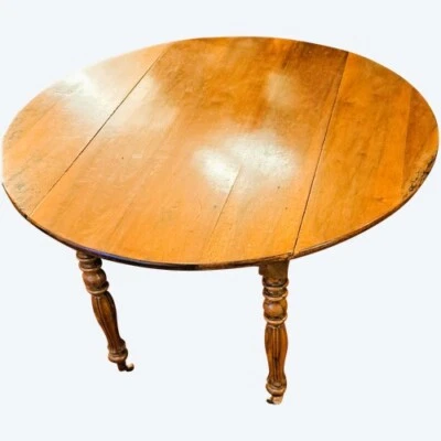Table Ronde Louis Philippe avec deux rabats en merisier blond  fin 19ème - Photo 1/4
