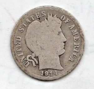 1914 D Barber Dime in GOOD  condition stk 1009 ~ FULL RIM ON BOTH SIDES. - Picture 1 of 4