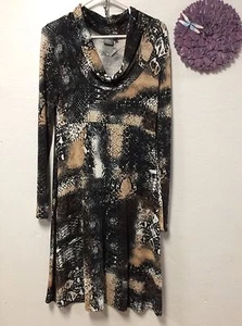 LIV Damen Kleid Größe US 8 EU 38 Braun Grau Kutte Muster 108 - Bild 1 von 5