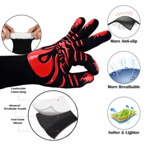 1 PAIR Cooking Oven Gloves Silicone Grill BBQ Mitts 1472℉ Extreme Heat Resistant - Picture 1 of 35