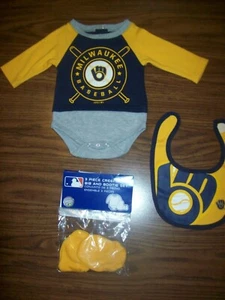 Bebés Niños MLB MILWAUKEE CERVECERS Creeper, Bib & Botines Talla 0 - 3 Meses Nuevo Con Etiquetas - Imagen 1 de 5