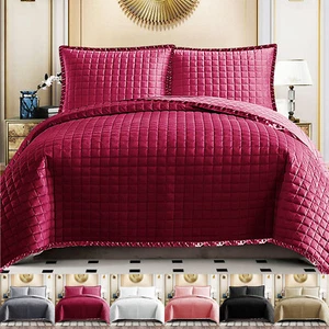3 Piece Quilted Bedspread Bed Throw Bedding Set Single Double King Size Bed Sets - Picture 1 of 19