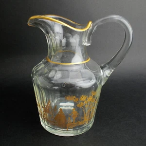 19c Bohemian or Venetian Gilt Decorated Glass Water Pitcher Jug Courting Couple - Picture 1 of 6