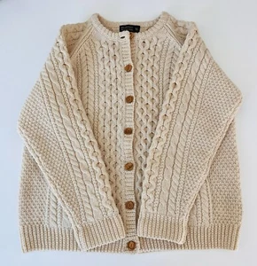 Blarney Woolen Mills XL Woman’s Aran Fisherman Wool Cardigan Sweater Ireland - Picture 1 of 21