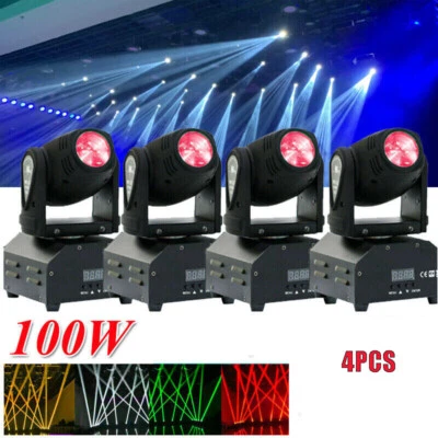 4Pcs 100W Mini Moving Head Stage Light LED DMX Beam Spot light RGBW DJ Disco - Image 1 of 4