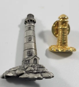 Lotto spille spille vintage faro torre peltro dettagliate e tono oro - Foto 1 di 6