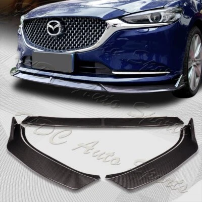 Комплект спойлеров кромок переднего бампера кузова для Mazda 6 Atenza 2019-2021 годов выпуска карбоновый вид 3 шт. - Изображение 1 из 4