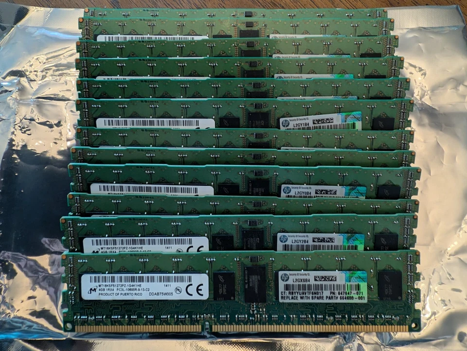 12x HP (Micron) 4GB PC3L-10600R ECC REG SERVER MEMORY RAM - 12x 4gb = 48gb - Image 1 of 1