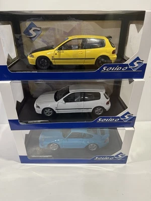 Lot Of 3 1/18 Solido Honda Civic (EG6) Spoon Yellow, White & Porsche 911 Club - Image 1 of 3