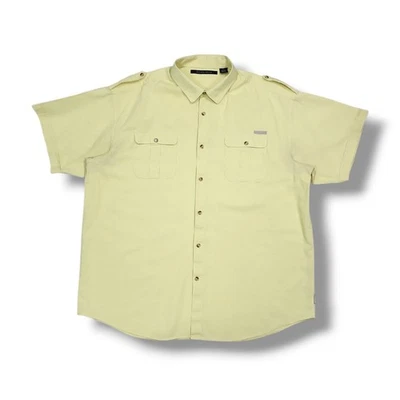Camisa amarilla manga corta abotonada mezcla algodón lino Sean John para hombre 3XLT Foto 1 de 4
