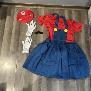 Women’s Medium Girl Super Mario Costume Cosplay With Hat, Gloves & Mustache - Picture 1 of 8