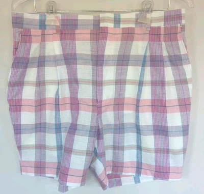 Pantalones Cortos Plisados a Cuadros Algodón Para Hombre De Colección Nuevo Antiguo Stock Rosa Azul Verde Talla 34 Foto 1 de 4