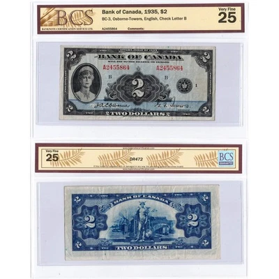 $2 1935 Bank of Canada Note English Text BC-3 - VF-25 - Image 1 of 3