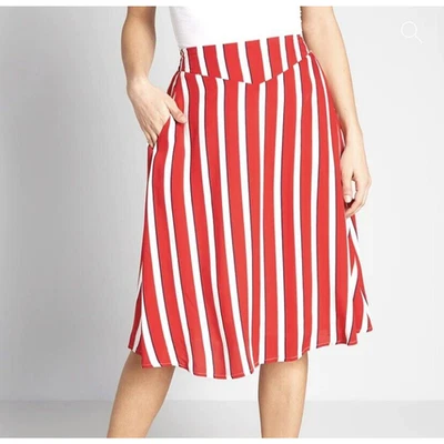 Modcloth Collectif Ornella A-Line Skirt Size 10 Yacht Stripe Red Twee Retro NWT - Image 1 of 4